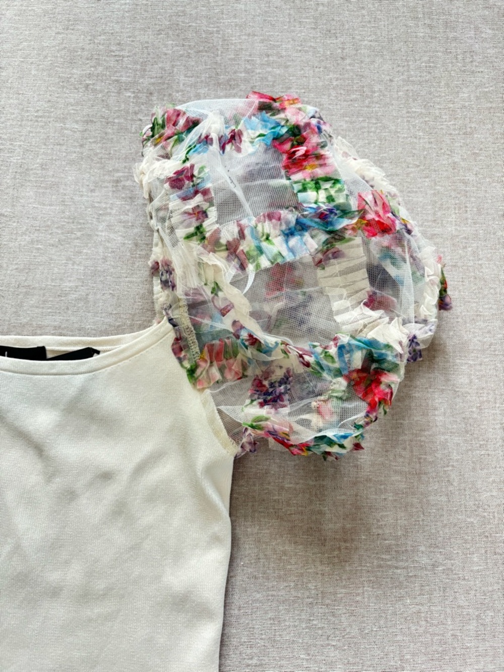 Lulu's Cream Top with Floral Puff Organza Sleeves - Picture 5 of 12